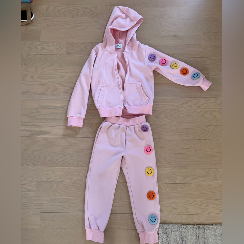 Lola + The Boys Pink Jogger Set with Colorful Patches